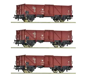Roco 6600115 Sada 3 ks otevřených nákladních vozů DR III / Měřítko:H0 (1:87) / Délka: 342 mm / 15 let 