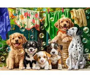 Castorland 54152 Puzzle Štěňata, prádlo a ptačí dovádění / 500 dílků / od 9 let