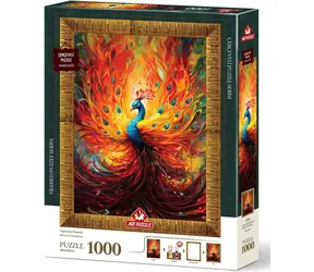ART PUZZLE 5670 Puzzle s rámem a lepidlem 3v1 Barevný páv / 1000 dílků / od 15 let