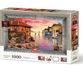 ART PUZZLE 5669 Puzzle s rámem a lepidlem 3v1 Středomořský přístav / 1000 dílků / od 15 let