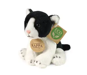 RAPPA Plyšová kočka sedící 14 cm černo-bílá / ECO-FRIENDLY / od 0 měsíců