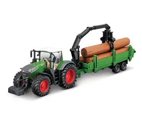 Bburago FARMLAND Traktor Fendt 1050 Vario s nakladačem a přívěsem na dřevo / 10 cm / od 3 let