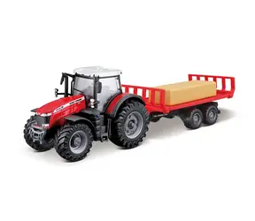 Bburago FARMLAND Traktor Messey Ferguson 8740S s přívěsem na balíky / 10 cm / od 3 let
