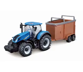 Bburago FARMLAND Traktor New Holland T7.315 HD s přívěsem pro přepravu hospodářských zvířat / 10 cm / od 3 let