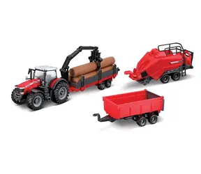 Bburago FARMLAND Set Traktor Massey Ferguson 8740S se třemi přívěsy / 10 cm / od 3 let