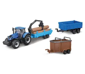 Bburago FARMLAND Set Traktor New Holland T7.315 HD se třemi přívěsy / 10 cm / od 3 let