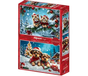 ALIPSON Puzzle Vánoční koťátka a štěňátka / 2x500 dílků / od 12 let