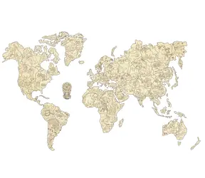 WOODEN CITY Dřevěná mapa se zvířátky velikost L (83x55cm) / 29 dílků / od 14 let