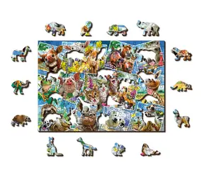 WOODEN CITY Dřevěné puzzle Zvířecí pohlednice 2v1 / 505 dílků / EKO / od 14 let