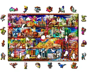 WOODEN CITY Dřevěné puzzle Police na knihy o cestování / 505 dílků / od 14 let