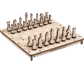 WOODEN CITY 3D Dřevěné puzzle hra Šachy a Dáma 2v1 / 92 dílků / od 14 let