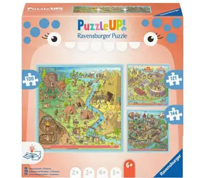 Ravensburger Puzzle UP! Historie – Doba kamenná, Starověký Řím, Středověk (100, 121 a 144 dílků) / od 6 let