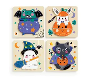 Mudpuppy Dřevěné puzzle sada 4 puzzle Halloween / od 12 měsíců