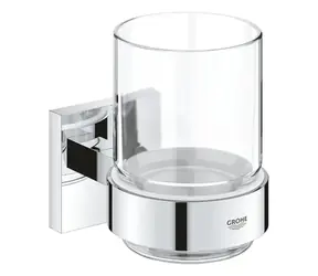 Grohe QuickFix Start Cube - Sklenka na kartáčky a pastu s držákem sklo/chrom 