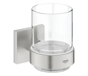 Grohe QuickFix Start Cube - Sklenka na kartáčky a pastu s držákem sklo/supersteel 