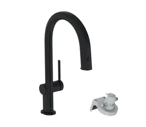 Hansgrohe Aqittura M91 - Dřezová baterie s výsuvnou koncovkou a filtrační hlavicí | sBox matná černá 