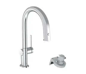 Hansgrohe Aqittura M91 - Dřezová baterie s výsuvnou koncovkou a filtrační hlavicí | sBox chrom 