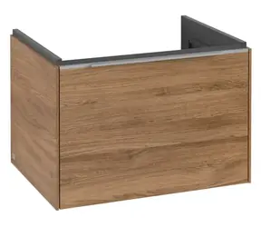 Villeroy & Boch Subway 3.0 - Umyvadlová skříňka s LED osvětlením, 62x43x48 cm, 1 zásuvka, Oak Kansas/lesklý hliník 