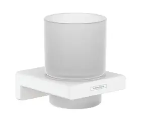 Hansgrohe AddStoris - Sklenka na kartáčky a pastu s držákem | matné sklo/bílá mat