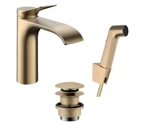 Hansgrohe - Umyvadlová baterie s výpustí Push-Open a bidetovou sprškou, EcoSmart, kartáčovaný bronz