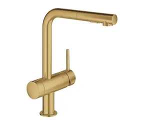 Grohe - Dřezová baterie s výsuvnou sprškou a uzavíracím ventilem, kartáčovaný Cool Sunrise