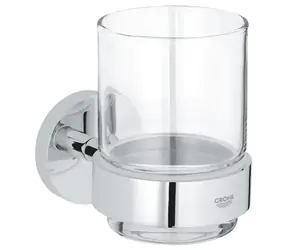 Grohe - Sklenka na kartáčky a pastu, s držákem, sklo/chrom