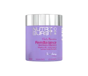 Nutriburst FemBalance Multivitamin – gumídci pro ženy s vitamínem B6, meduňkou a dong quai, jahoda 60ks 