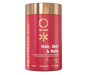 Nutriburst Premium Hair, Skin & Nails – gumídci s biotinem, vitamíny A, B, C, E a zinkem, jahoda 60ks 