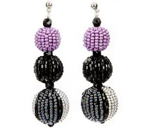 Náušnice Picasso ER / Black silver amethyst / Skleněné perličky / Rokajl / Malá dárková krabička