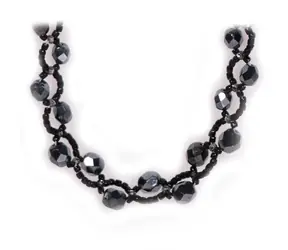 Náhrdelník Soft Dia N / Black diamond / Skleněné perličky / Broušený rokajl / Délka 31cm / Střední dárková krabička
