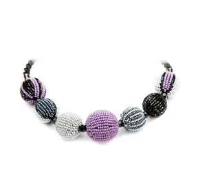 Náhrdelník Picasso N - Black silver amethyst / Skleněné perličky / Rokajl / Délka 41cm / Velká dárková krabička