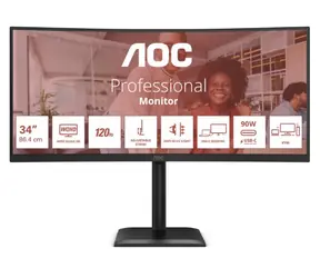 34" AOC CU34E4CV černá / VA / 3440x1440 / 21:9 / 4ms / 3500:1 / 350cd-m2 / HDMI + DP + USB-C / VESA