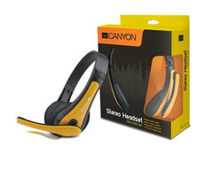 CANYON CNS-CHSC1BY / lehký PC headset / kombinovaný 3,5 mm jack / kožené naušníky / černo-žlutá