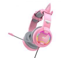 Havit GAMENOTE H2233d RGB růžová / Herní sluchátka s mikrofonem / 2.2 m / 3.5mm Jack + USB
