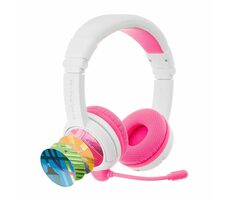 BuddyPhones School+ růžová / dětská bezdrátová sluchátka s mikrofonem / Bluetooth / BuddyCable / USB-C
