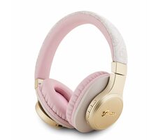 Guess PU Leather 4G Script Logo Stereo Headphone růžová / Blutetooth 5.3 / výdrž až 32 hod.