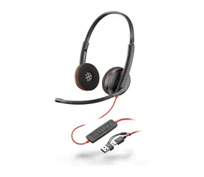Poly Blackwire 3220 černá / Náhlavní souprava / mikrofon / dvě sluchátka / USB-C/A