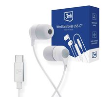 3mk Wired Earphones USB-C bílá / stereo sluchátka s mikrofonem / USB-C