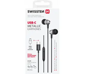 SWISSTEN Earbuds černá / Sluchátka s mikrofonem / USB-C