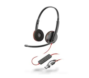Poly Blackwire 3220 černá / Náhlavní souprava / mikrofon / dvě sluchátka / USB-C/A