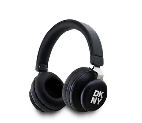 DKNY PU Leather Stack Logo černá / Bezdrátová Sluchátka / BT 5.3 / 32 h výdrž / USB-C