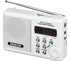 SENCOR SRD 215 W bílá / Přenosné rádio / FM / litiová baterie / USB / microSD