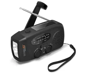 Technaxx TX-238 Ruční solární rádio, černá / AM/FM / LED Svítilna / USB-A výstup / solární panel
