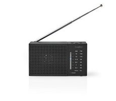 Nedis FM rádio / Přenosné Provedení / AM / FM / Napájení z baterie / Analogový / 1.5 W / Černo-bílý displej 