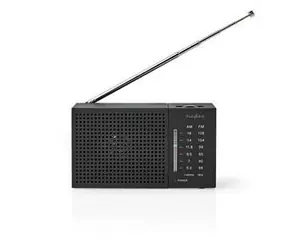 Nedis FM rádio / Přenosné Provedení / AM / FM / Napájení z baterie / Analogový / 1.5 W / Černo-bílý displej 