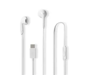 Nedis Kabelová Sluchátka bílá / USB-C / Délka kabelu: 1.20 m / Vestavěný mikrofon / Ovládání Hlasitosti 