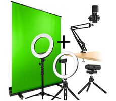 Streamplify Streaming Complete-Bundle / Streamovací sada / Greenscreen / 2x LED světlo / mikrofon / kamera 