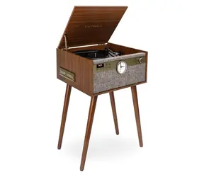 Victrola VTA-835SB-WLN-INT Century hnědá / Gramofon s nožičkami a hodinami / 3 rychlostní / BT / RCA / 3.5mm jack 