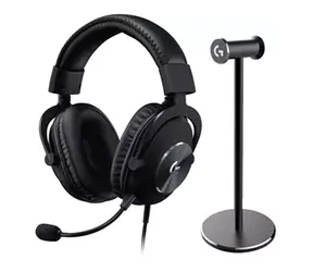 Logitech G Pro X černá + stojánek / herní sluchátka / odnímatelný mikrofon / 50mm měniče / externí USB zvuková karta
