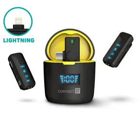 CONNECT IT ClipMic Pro Lightning Sada 2 ks bezdrátových mikrofonů s Lightning přijímačem černá / dosah 20 m / výdrž 5 h